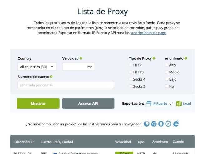 Listado proxy de HideMy.name Listado proxy de HideMy.name